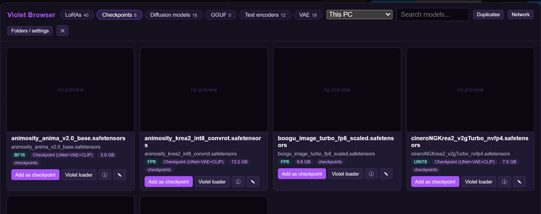 The Violet model browser.